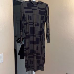Long Sleeve Army Green And Black Dress